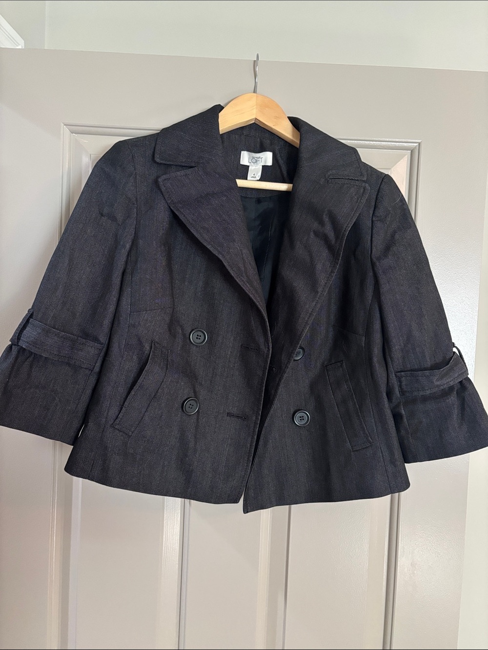 LOFT Black Double-Breasted Cropped Blazer Jacket